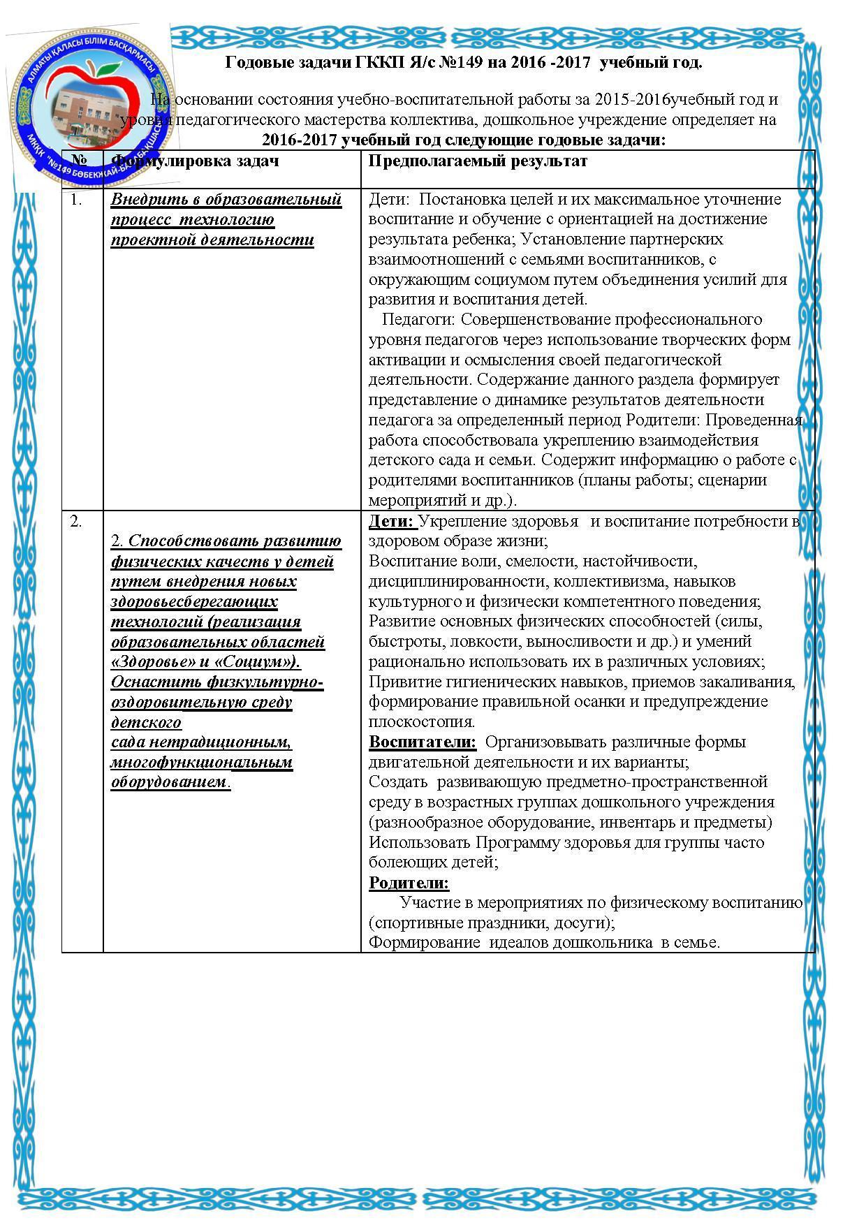 годовая задача на 2016-2017 учебный год